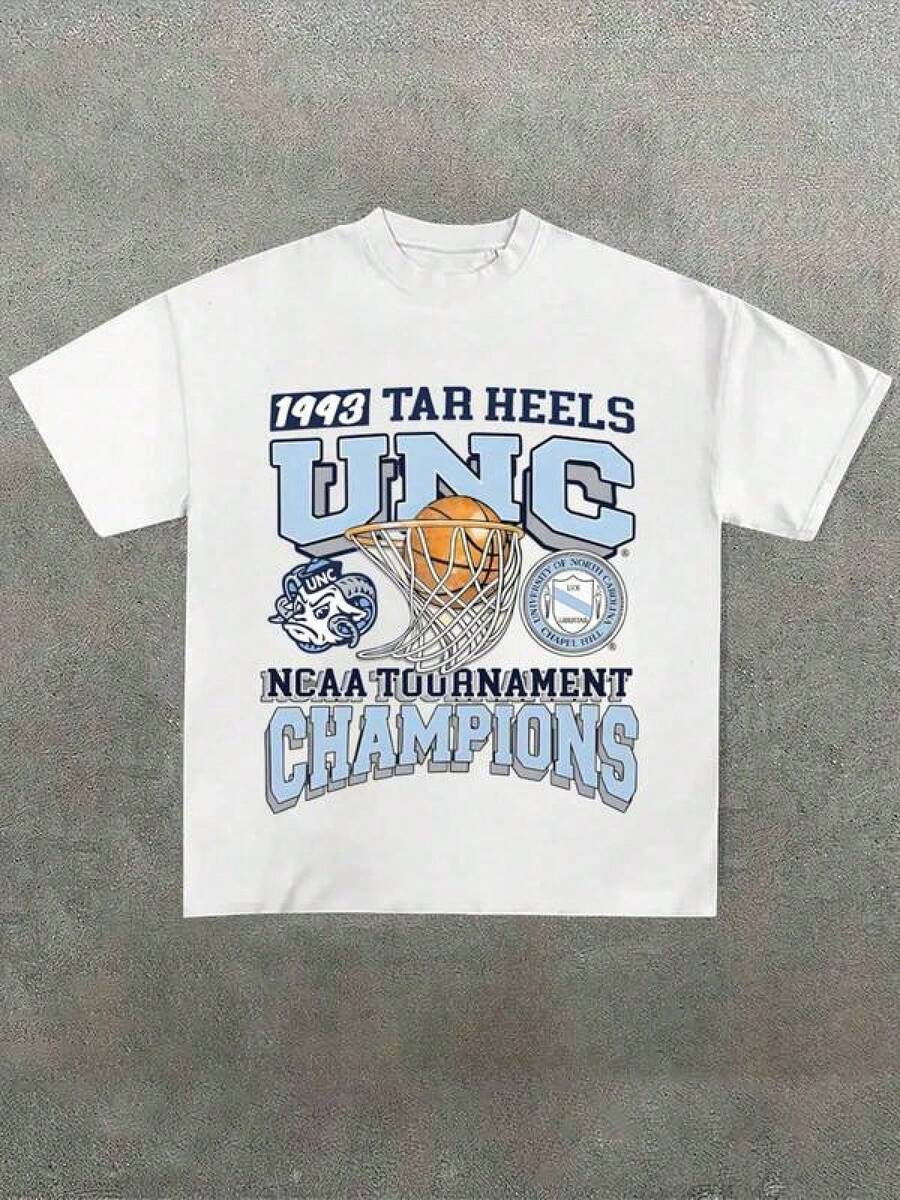 Graphic-Shirt Cotton Tees Size PlusMens 1993 Tar Heels UNC Champions Graphic Design Round Neck Casual Summer Pure Cotton - trắng - Xem 1