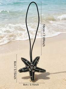 1 pezzo Ciondolo da borsa fatto a mano in stile boho con stelle marine e conchiglie in argento, adatto per decorare borse, appendere in auto, accessorio per portachiavi - nero - Visualizzare 5