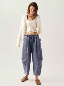 BohoFeels Pantalones casuales holgados de mujer para vacaciones, estilo minimalista - Azul - Ver 7