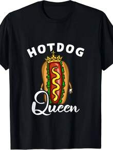 Hot Dog Queen - Funny Unisex T-Shirt For Hot Dog Lovers, A Gift For Women Who Love Food. Same Style For Men And Women. Short-Sleeved Printed T-Shirt For Summer 2025, 220g Pure. - 黑色 - 查看 1