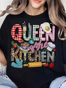 Camiseta de Chef "Reina de la Cocina" para Mujer, Regalo para Amantes de la Cocina, Ropa para Cumpleaños y Fiestas, Camiseta con Lindo Estampado de Comida - Negro - Ver 7