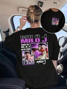 GiftImágenes artísticas con frases motivacionales sobre la fugacidad de la vida y momentos únicos Camiseta de Exterior Para Mujer con Estampado Doble Cara 100% algodónSoft - Negro - Ver 1
