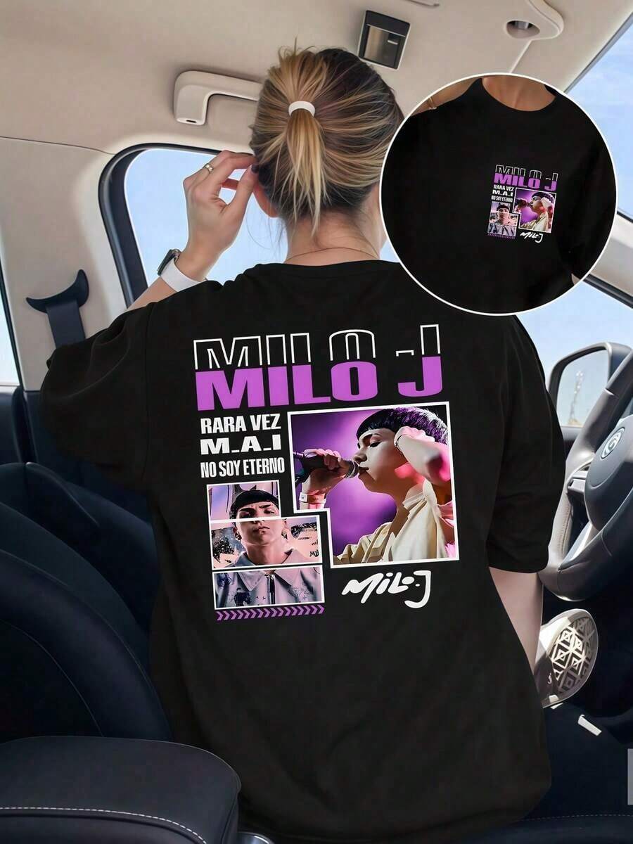 GiftImágenes artísticas con frases motivacionales sobre la fugacidad de la vida y momentos únicos Camiseta de Exterior Para Mujer con Estampado Doble Cara 100% algodónSoft - Negro - Ver 1