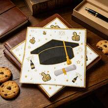 100/60/20pcs 13 * 13 Inch Graduation Season Themed Disposable Napkins, Black And Gold Graduation Hats, And Graduation Scrolls, Suitable For Graduation Parties, Graduation Ceremonies, Teacher Appreciation Events, Class Celebrations, Etc. - View 12