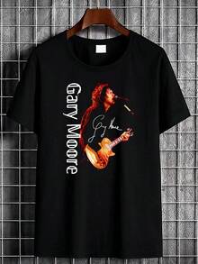 Camiseta de manga corta transpirable para hombre con diseño vintage de música y la guitarra de Gary Moore - Cómoda y aireada, con diseños clásicos de actuaciones, estilo casual de cuello redondo, adecuada para todos - Cuello redondo clásico, una camiseta de manga corta ideal para el hogar, uso diario, fiestas y viajes-perfecta como regalo para amigos o familiares. - Negro - Ver 5