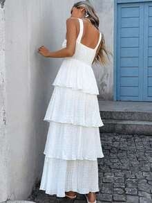 Vestido de verano con volantes en el bajo para mujer - Blanco - Ver 2