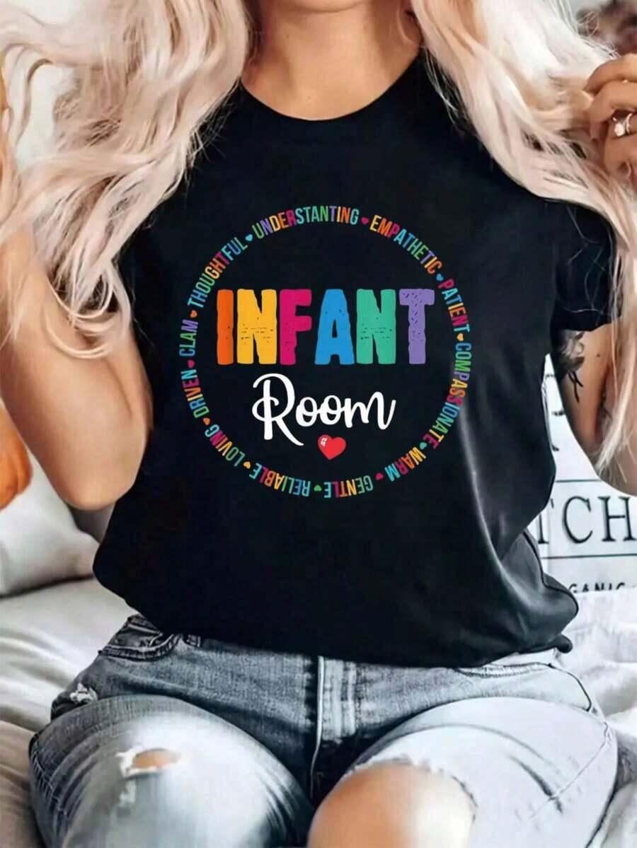 Maestro de Sala de Infantes Proveedor de Cuidado Infantil ECE Gráfico de Impresión de T-Shirt Sólido - Negro - Ver 1