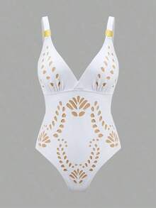 Swim Oasis Conjunto de traje de baño de una pieza con falda acampanada a juego, estampado floral blanco, romántico, para vacaciones, nuevo para primavera/verano 2022 - Blanco - Ver 4
