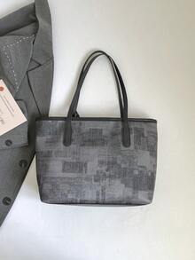 European And American Cross-Border Personalized Large Capacity Letter Minimalist Print Tote Bag, New Women's Rhombus Commuter Shoulder Bag - Black - View 6