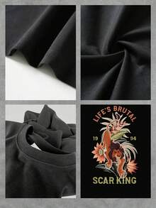 León majestuoso entre flores tropicales mostrando fuerza y carácter con frase inspiradora sobre superar desafíos camiseta de mujer de  cómoda y moderna ideal para uso diario - Negro - Ver 4