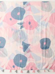 Floral Print Tassel Decorated Scarf - Pink - View 7