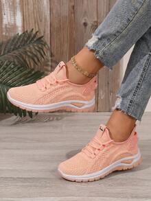 Breathable Mesh Sneakers] Lightweight Breathable Mesh Sneakers EVA Sole, Comfortable Ankle Support, Lace-Up Low-Top Running & Tennis Shoes For Men And Women, Retro Style, All-Season Wear, Fitness Wear,The Elegant Ladies' Sports Shoes Are Perfect For Wearing On Halloween. They Are A Must-Have Item For Your Outfit. - Hồng - Xem 4