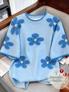 Camiseta de mujer de cuello redondo con estampado de contraste de color degradado de fresa, para verano - Multicolor 10 - Ver 1