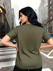 Camiseta Casual para Mujer con Estampado de Amante del Café, Manga Corta, Cuello Redondo, Poliéster con Detalles de Estampado de Leopardo, Top de Longitud Regular para Estilo Diario - Blanco - Ver 12