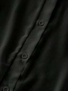 Blusa minimalista de unicolor transparente con cuello vuelto, blusas de manga larga - Negro 3 - Ver 4