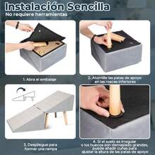 Escalera Perro Cama 2 en 1 Convertible a Rampa para Perros Subir Cama. Protege Articulaciones de Perros Mayores o Lesionados, Antideslizante + Guantes - Gris - Ver 5