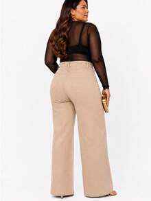 Women's Wide Leg Plus Size Jeans - High Quality - Beige - View 3