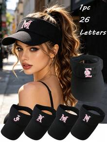 1pc Fashionable Elegant Women's Summer Outdoor Sports Mesh Beach Hat With 26 Letters, Suitable For Running, Outdoor Activities, Daily Wear - Black - View 1