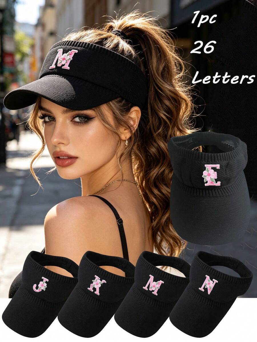 1pc Fashionable Elegant Women's Summer Outdoor Sports Mesh Beach Hat With 26 Letters, Suitable For Running, Outdoor Activities, Daily Wear - Black - View 1
