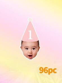 24/48/96pcs Customized Baby Face 1st Birthday Stickers, Personalized Photo And Text Party Hat Stickers, Suitable For Small Gifts, Cups, Candy Bags Custom Stickers - Multicolor - View 10