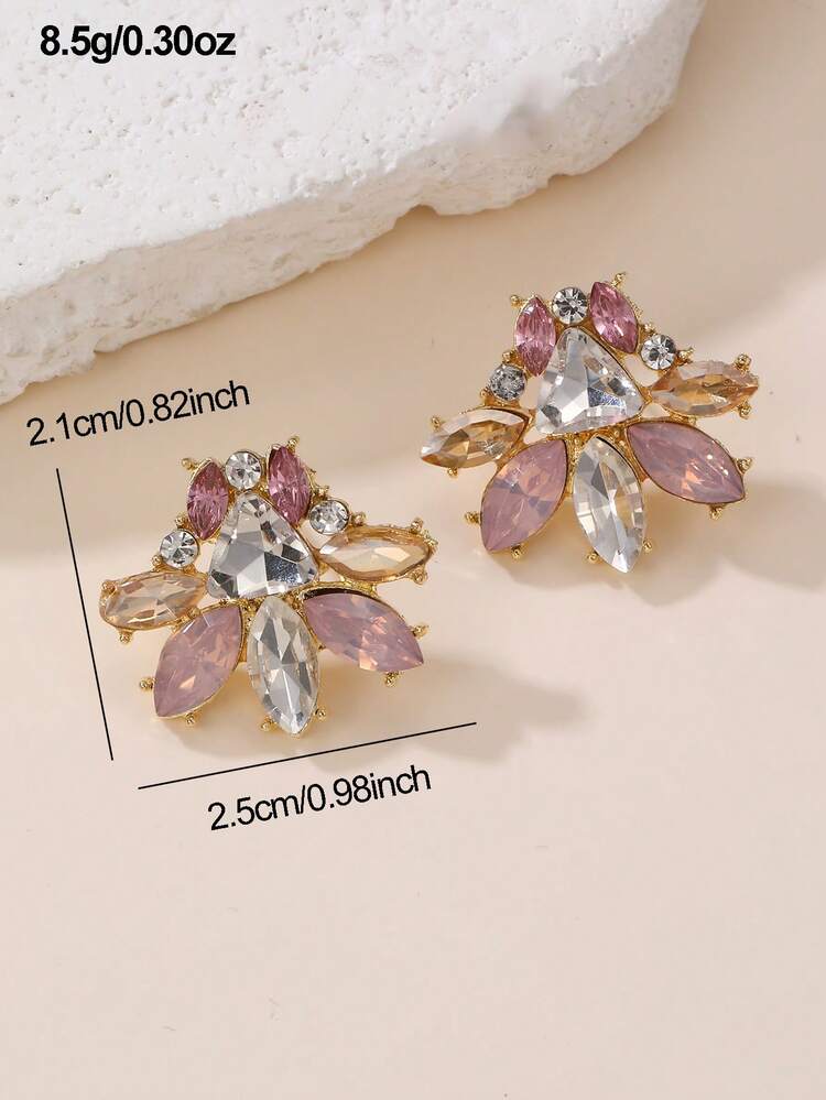 1 Pair Pink Diamond Bee Rhinestone Earrings, Suitable For Daily Wear, Spring/Summer, Parties, Weddings, Vacations