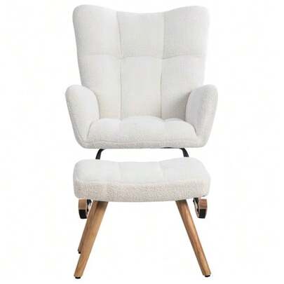 Ergonomic White Rocking Chair, Height 92 Cm, Seat Width 65 Cm (Including Footrest: 49 X 38 X 38 Cm), Robust Rubberwood Frame, Weight Capacity Up To 113 Kg, Rocking Chair With Safety Bar, Reclining Armchair.