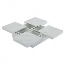 Modern White Square Coffee Table With Marble Look, 90 X 90 X 25 Cm – Four Drawers, Sliding Top, Load Capacity Up To 30 Kg. - White - View 9