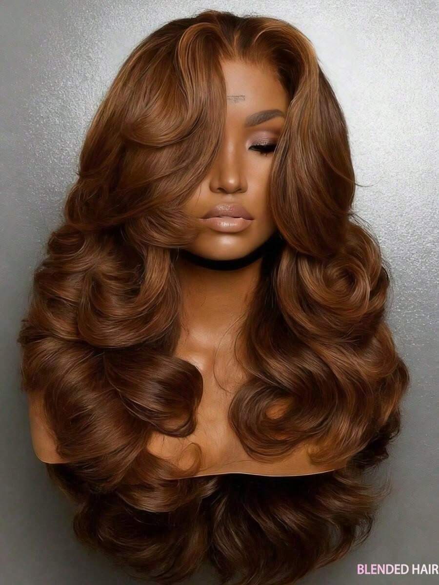 Tóc giả 26 inch màu nâu tự nhiên sóng body 13x4 lace front tóc người thật frontal trong suốt đã nhổ sẵn tẩy nút thắt tóc pha 5x5 không keo đeo vào là đi lace closure cho phụ nữ da đen