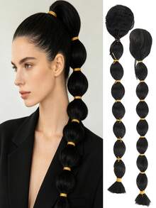 Coleta trenzada larga con moños - Coleta de mujer - Coleta sintética negra rizada y voluminosa al estilo africano con cordón - Peluca de coleta sintética de 22 pulgadas perfecta para festivales de música y fiestas de Halloween - Multicolor - Ver 12