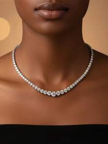 1 chiếc vòng cổ choker kiểu tennis đính đá Cubic Zirconia tròn lớn, mạ bạc, trang sức cưới cho nữ, thích hợp làm quà tặng cho đám cưới, lễ đính hôn, tiệc tùng, cuộc thi sắc đẹp, dạ hội, phù dâu, kỷ niệm, sinh nhật, ngày Valentine. - trắng - Xem 3