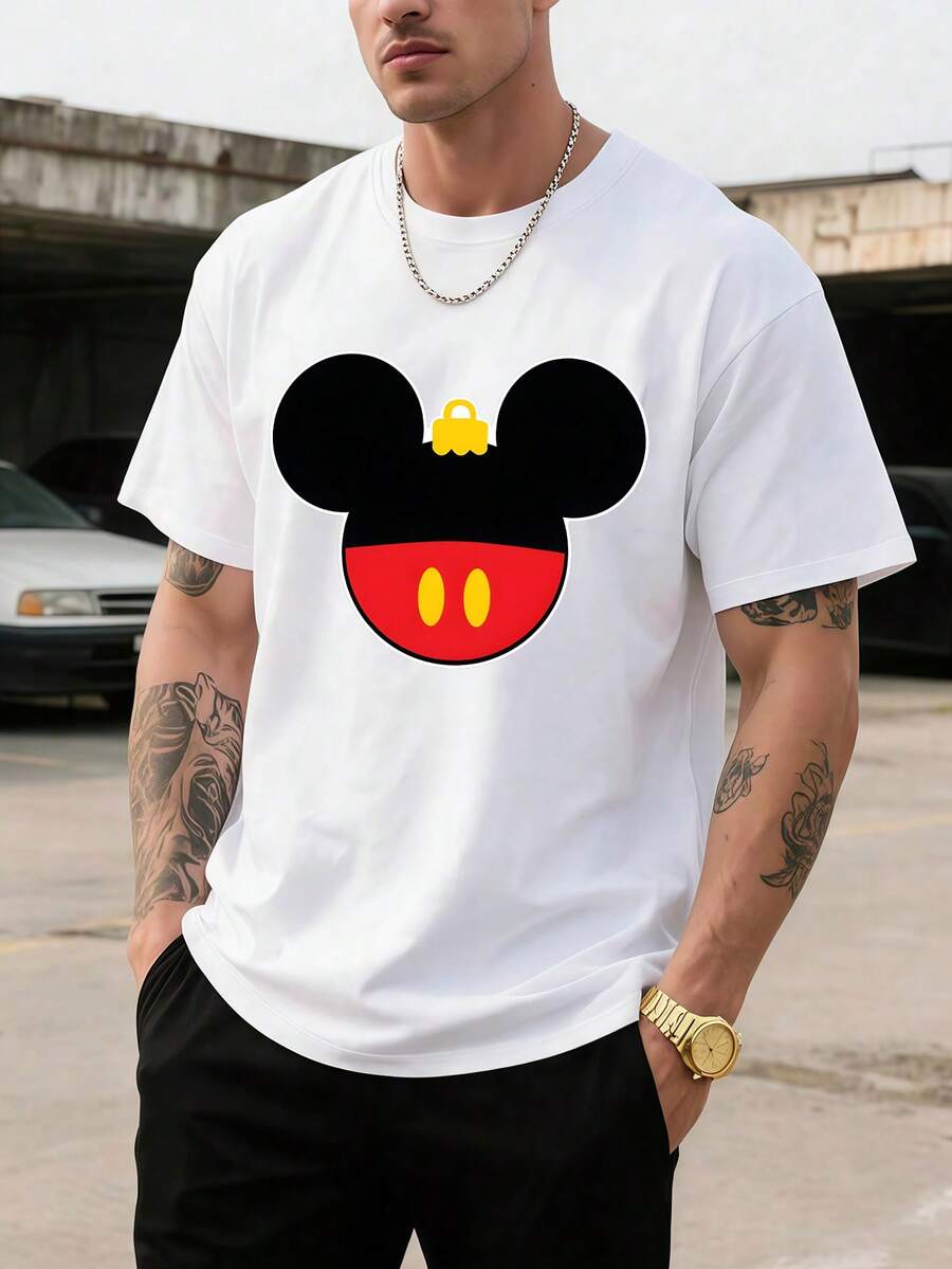 Unisex Disney Minimalist Mickey Tee, Simple Print, Casual Fit, Versatile For Any Outfit. - 白色 - 查看 1