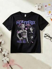 Camiseta de algodón 100% para niñas de la serie Mattel K-POP H U N T R X, nuevo estilo de verano, casual y deportivo, cómoda, agradable para la piel, transpirable, elegante y versátil, cuello redondo y manga corta para usar sola o en capas, regalo ideal para las vacaciones. - Blanco - Ver 2