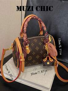 Solid Color Printed PU Leather Handbag With Detachable Crossbody Strap Women's Brown Structured Tote Bag Lightweight Versatile For Daily Use - Multicolor - View 6