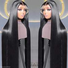 200% Density Straight Lace Front Wig Black Color 13*4 Ear To Ear Human Frontal Hair Wig HD Transparent Pre Plucked Natural Hairline Wigs Virgin Blended Hair Natural Look For Women Daily Wear Elegant Everyday Style - Natural & Black - View 7