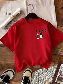 Short-Sleeve Round Neck DrmWander Women's Summer T-Shirt Set, Casual Resort Style With Print, Suitable For Spring And Summer, Travel And Tourism Option Women's Casual Blouses 100% Cotton - 紅色的 - 查看 3