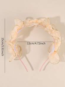 1pc Beige Girls' Mesh Headband With Shiny Floral Pearl Decor, Elegant Hair Accessory For Daily, Party, Gift, Holiday, Wedding, Suitable For Teenagers - Beige - View 8