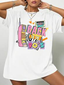 Women's Casual Retro 90s Style Printed Round Neck Short Sleeve Regular Fit T-Shirt Summer - White - View 1