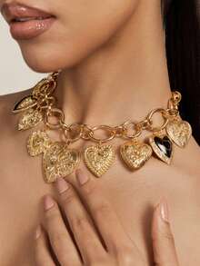 Altistry 1pc Retro High Quality Chain Link Heart Pendant Casual Necklace For Women - Love Pendant - View 2