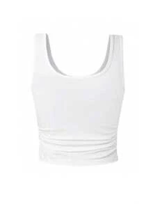 Customized Women's Pleated Tank Top - Add Your Design/Photo (Logo/Pattern/Pet Photo/Family Photo Sports - White - View 4