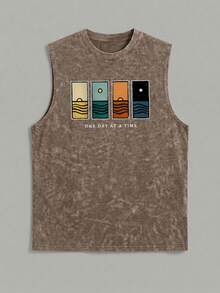 Simple Studio | Men's Retro Rugged Style Washed Short Sleeve Tank Top | Suitable For Summer Wear | Comfortable & Breathable | Leading Fashion - Brown - View 5