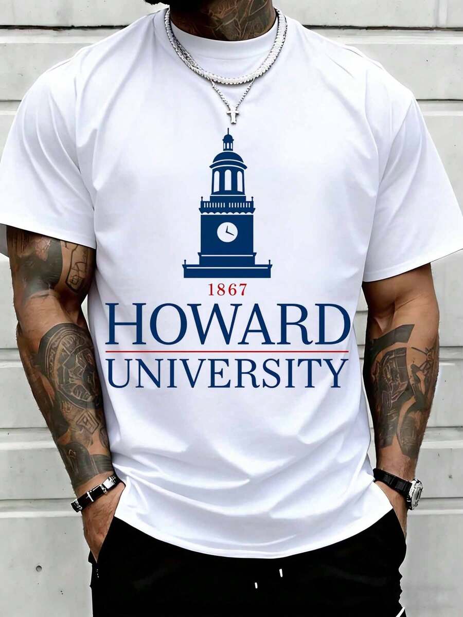 Howard University 1867 Clock Tower Logo T Shirt For Men College Pride Gift Suitable For Casual And Sports Wear - 白色 - 查看 1