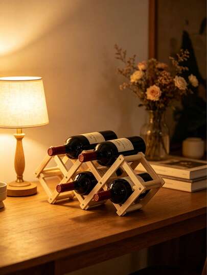 Estante de madera de pino natural para botellas de vino con diseño retráctil y plegable, adecuado para diferentes cantidades de botellas de vino. Ahorro de espacio para almacenamiento, estable y duradero con un estilo versátil. El diseño de colocación inclinada ofrece practicidad y atractivo decorativo.