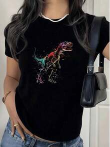 Women's T-shirt Vintage Casual T-shirtCamiseta de mujer con estampado de dinosaurio colorido y diseño moderno,estilo casual y perfecta para el día a día.100% CottonDurableFashion  Gothic style - Negro - Ver 7