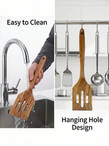 1/5 set peralatan dapur kayu, termasuk spatula wajan, peralatan dapur kayu alami, sendok sup, sendok nasi, spatula tumis kayu, set peralatan makan, sendok panci kayu, dan sendok sayur. - Akasia - View 2