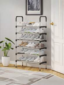 1pc Multi-Color Stackable & Expandable Shoe Rack With Handle, Space-Saving Design, Made Of Lightweight Metal, Easy To Install, Perfect For Entryway Shoe Storage, Essential For Daily/Travel Shoe Organization, Multi-Functional Shoe Storage Solution For Home, Bedroom And Closet, Back To School & Moving Essential - Multicolor - View 3