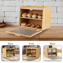 Caja panadera de bambú de doble capa con ventana transparente – Mantiene el pan fresco y organizado – Ideal para pan casero, bollos y muffins – Diseño rústico para encimera - Madera - Ver 9