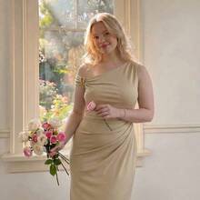 MOD Plus Size Women's Waist Ruched Oblique Shoulder Long Dress, Metal Buckle Decor, Apricot Color, Wedding Guest Dress For Women,Graduation Dress ,Coords For Women Casual Classy,Festival Dresses, Glamarae Elegant Luxurious Dress, Elegant Sophisticated Dress, Bodycon Long Dress, Women's Formal One-Shoulder Dress, Occasion Dresses For Ladies,Elegant Long Party Dress,Wedding Guest Dress,Work Outfits For Women - Albaricoque - Ver 2