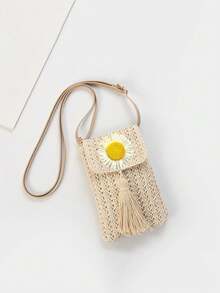 Women's Straw Tassel Crossbody Bag, Summer Beach Vacation Shoulder Bag, Sunflower/Daisy Solid Color Mini Straw Handbag, Lightweight Boho Rattan Style Tote, Adjustable Strap Small Handbag, Portable Woven Clutch For Daily Commute Shopping, Aesthetic Beach Bag For Picnic Vacation Outfit, Durable Straw Bag Gift For Women And Girls - Multicolor - View 12