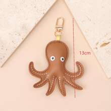 1pc Unisex Cute Cartoon Octopus PU Leather Keychain Pendant, Creative Animal Decor Charm For Bag Accessory - Brown - View 2