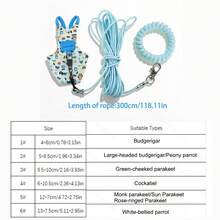 Bộ 3 món dây dắt thú cưng nhỏ, dây đeo ngực điều chỉnh được cho chim/vẹt kèm dây huấn luyện và dây đeo cổ tay, bộ dụng cụ chống lạc ngoài trời. - Màu xanh nhạt - Xem 9